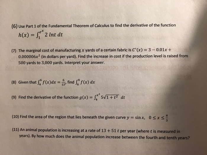 Solved Use Part 1 of the Fundamental Theorem of Calculus to | Chegg.com