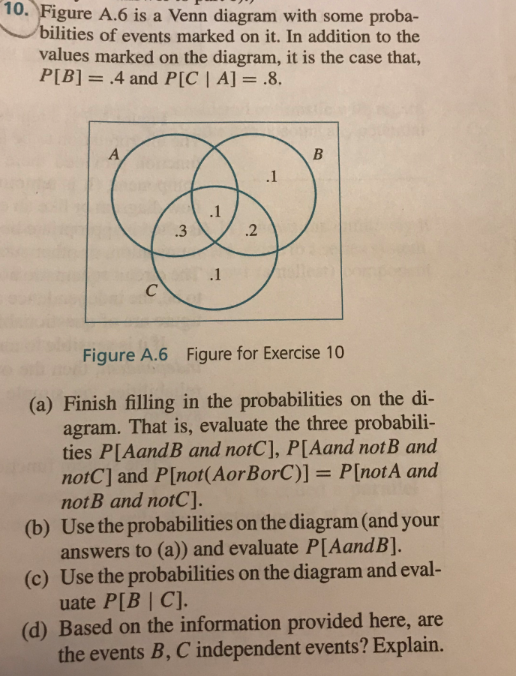 Solved 10. Figure A.6 is a Venn diagram with some proba- | Chegg.com