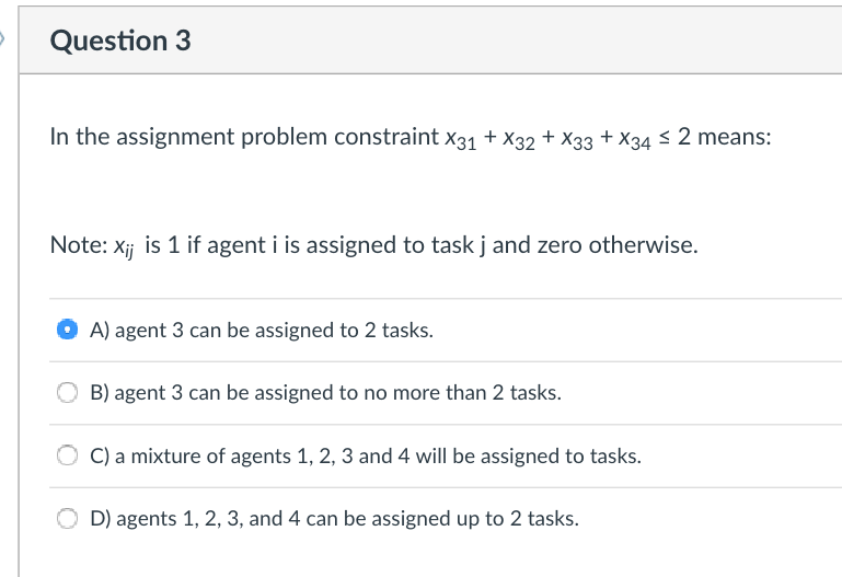 the assignment problem constraint x31