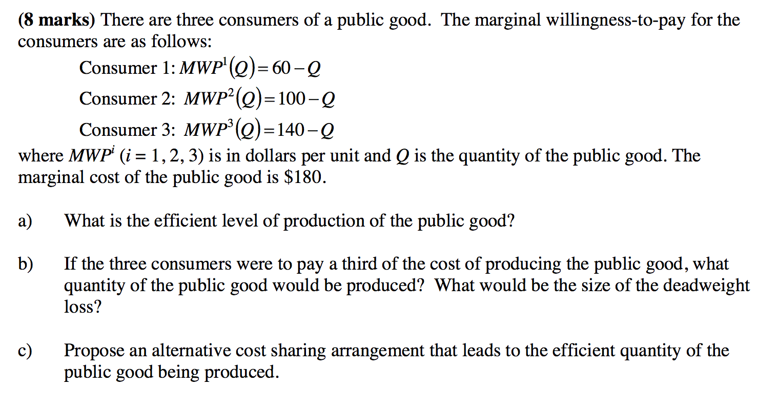 Solved There Are Three Consumers Of A Public Good. The | Chegg.com