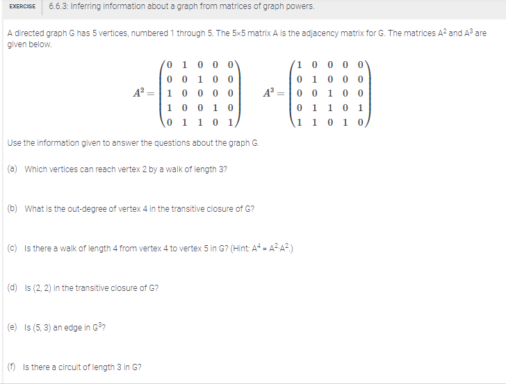 EXERCISE 6.6.3: Inferring information about a graph | Chegg.com