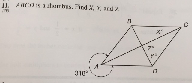 Solved Abcd Is A Rhombus Find X Y And Z 0955