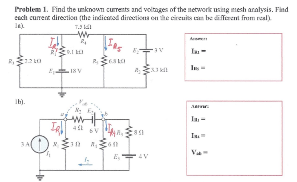Solved Find the unknown currents and voltages of the network | Chegg.com