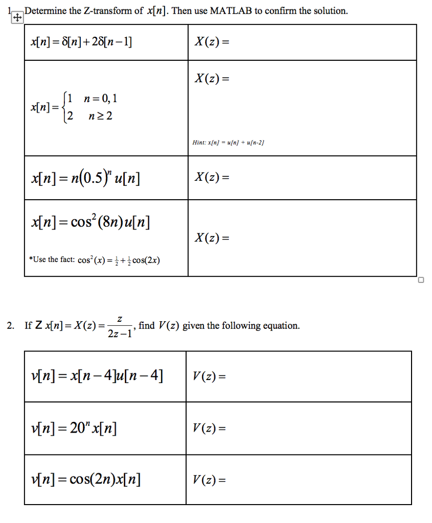 Solved Determine the Z-transform of x[n]. Then use MATLAB to | Chegg.com