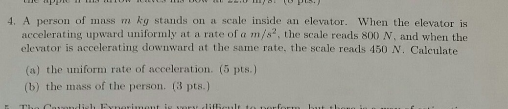 Solved A person of mass m kg stands on a scale inside an | Chegg.com