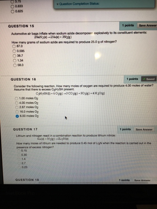 Solved Automotive air bags inflate when sodium azide