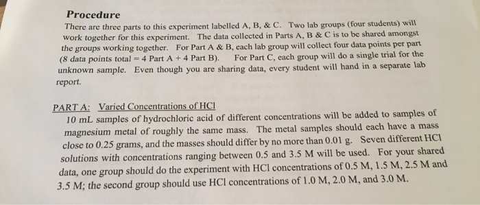 Solved Procedure There are three parts to this experiment | Chegg.com