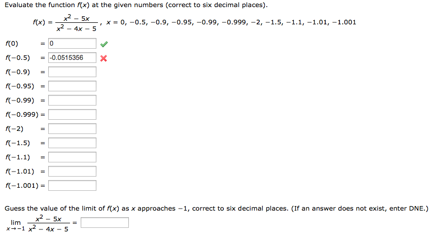 Solved Evaluate The Function Fx At The Given Numbers 6058