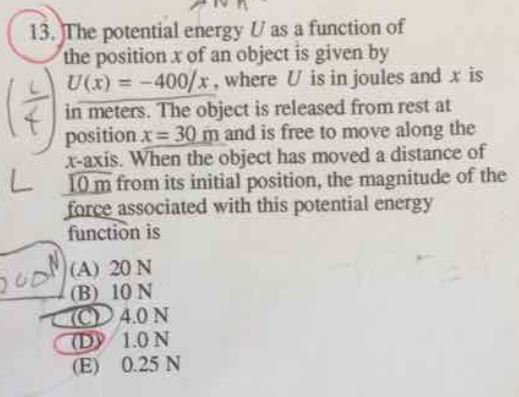 Solved 13. The potential energy U as a function of the | Chegg.com