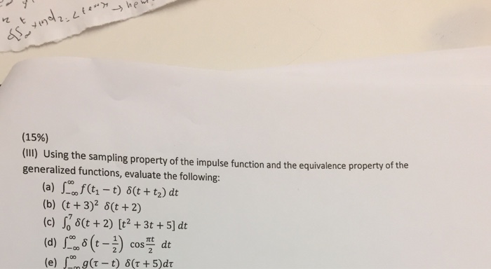 Solved Using the sampling property of the impulse function | Chegg.com