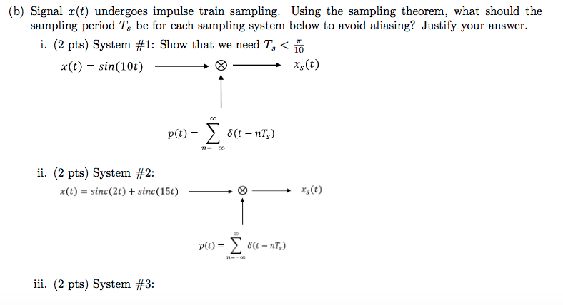 Solved (b) Signal X(t) Undergoes Impulse Train Sampling. | Chegg.com