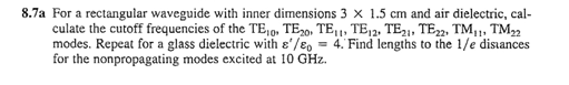 Solved 8.7a For a rectangular waveguide with inner | Chegg.com