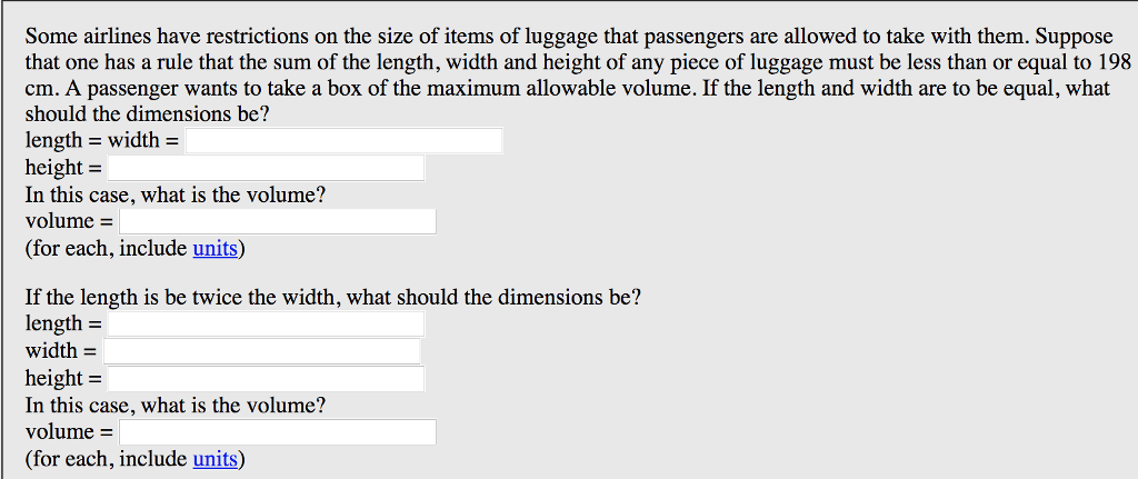 Solved Some airlines have restrictions on the size of items | Chegg.com