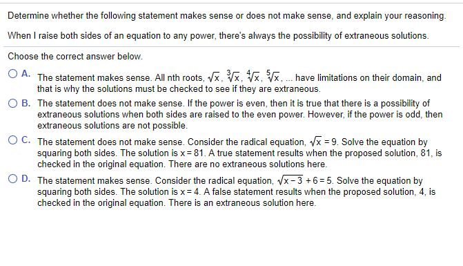 Solved Determine Whether The Following Statement Makes Sense | Chegg ...