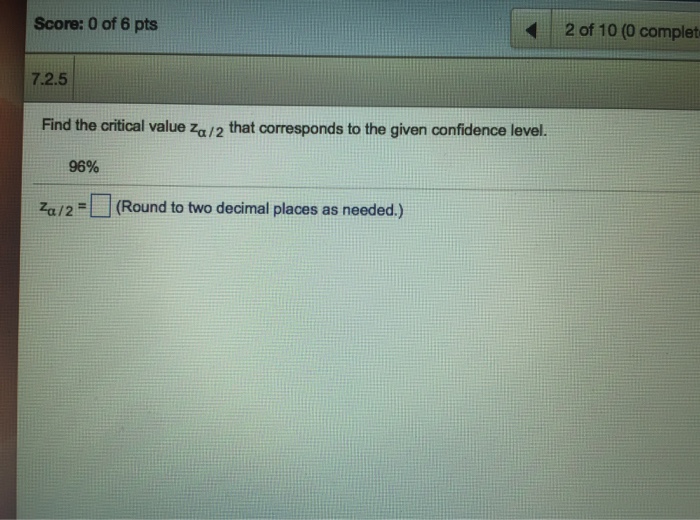 Solved Find the critical value Z_alpha/2 that corresponds to