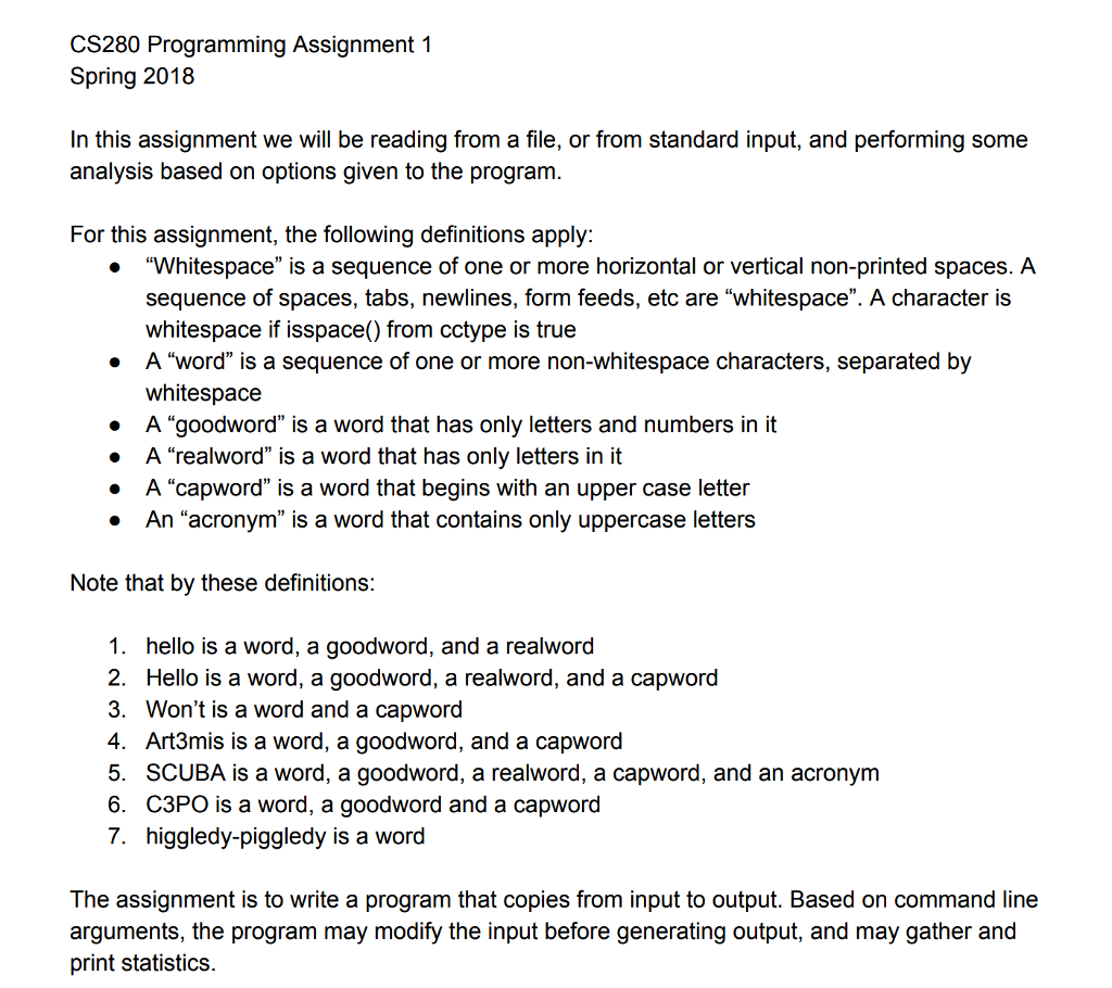 Cs280 Programming Assignment 1 Spring 2018 In This Chegg Cs280 Programming Assignment 1 Spring 2018 In This Chegg