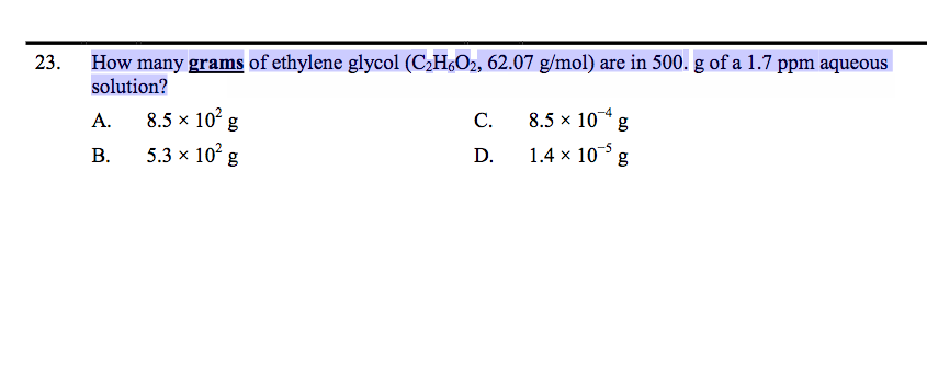 Solved How many grams of ethylene glycol (C_2 H_6 O_2, 62.07 | Chegg.com