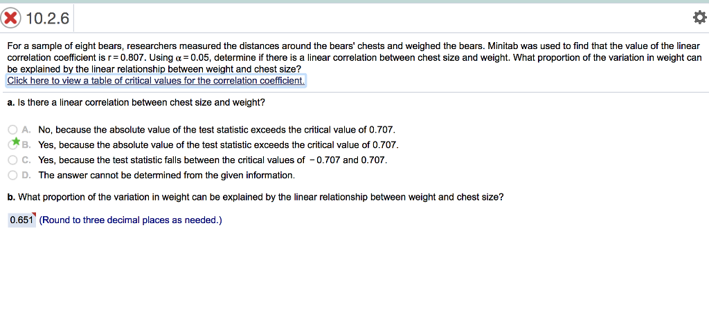 Solved X10.2.6 For a sample of eight bears, researchers | Chegg.com