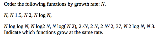 Growth Rates Calc 2 Order Solved Order the following functions by growth rate: N, N, | Chegg.com