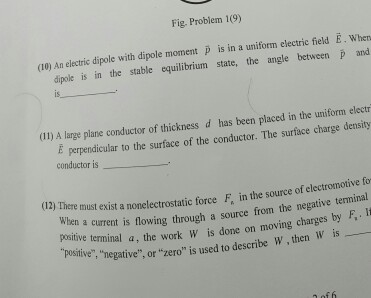 Solved An electric dipole with dipole moment p is in a | Chegg.com