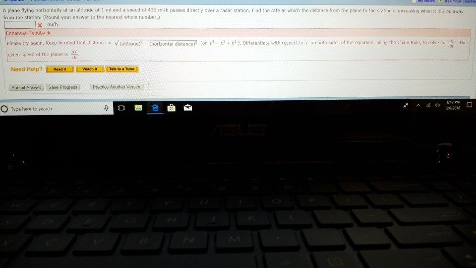 Solved A plane flying horizontally at an altitude of 1 mi