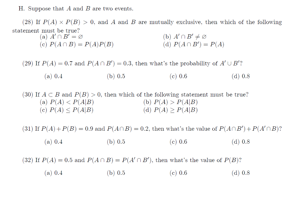 Solved H. Suppose that A and B are two events. 28 If P A