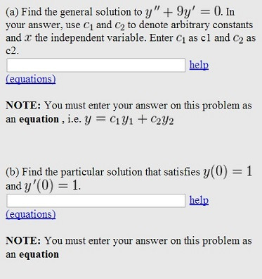 Solved (a) Find the general solution to y 9y' 0. In your | Chegg.com