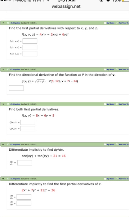 Solved Find the first partial derivatives with respect to x, | Chegg.com