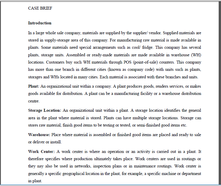 Solved CASE BRIEF Introduction In a large whole sale | Chegg.com