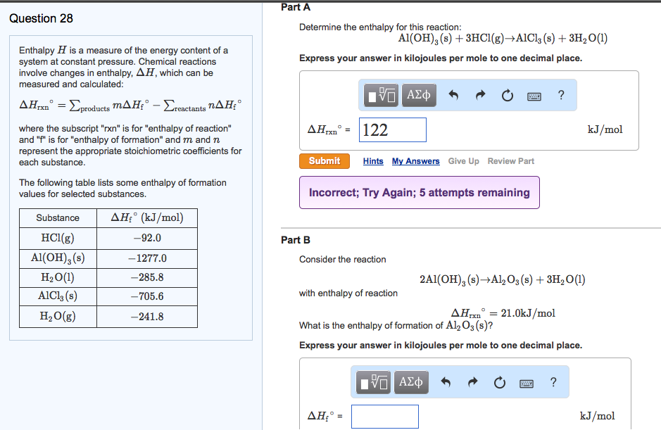 Solved Question 28 Enthalpy H is a measure of the energy | Chegg.com