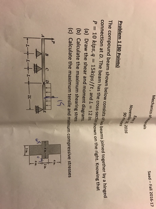Solved The Compound Beam Shown Below Consists Of Two Beams Chegg