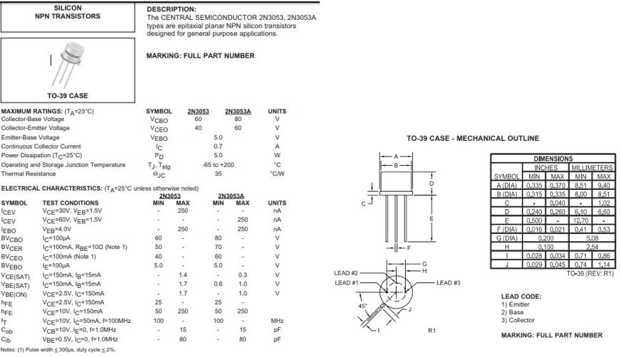 Solved Refer to the datasheet(s) for a 2N3053 transistor, | Chegg.com