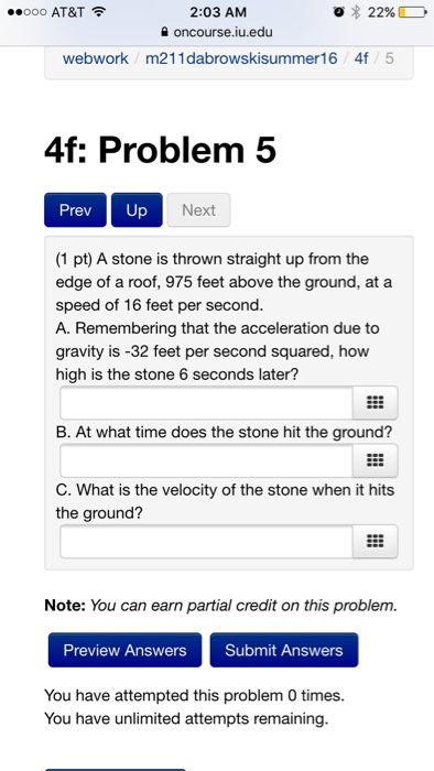 Solved A stone is thrown straight up from the edge of a | Chegg.com