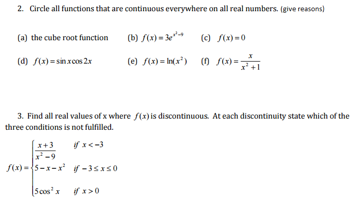 Solved Circle all functions that are continuous everywhere | Chegg.com