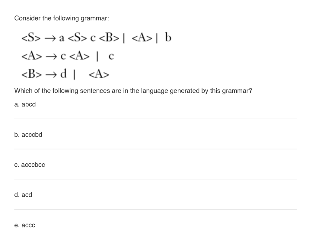 Solved Consider The Following Grammar Which Of The Following | Chegg.com