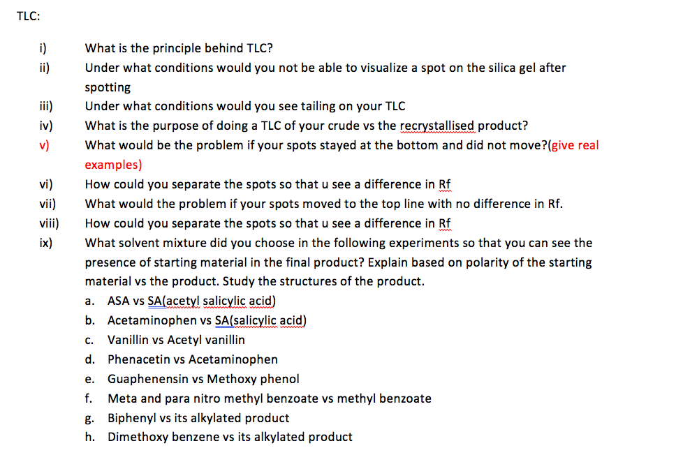 TLC: i What is the principle behind TLC? ii Under | Chegg.com