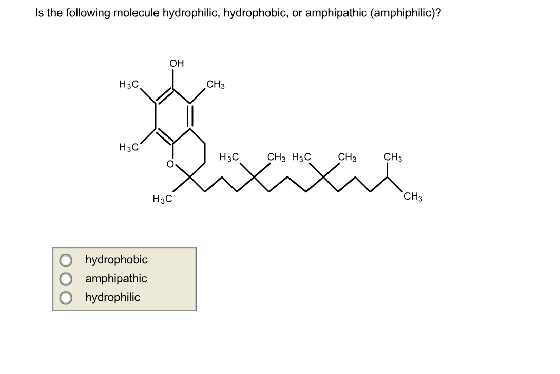 Solved Is the following molecule hydrophilic, hydrophobic,