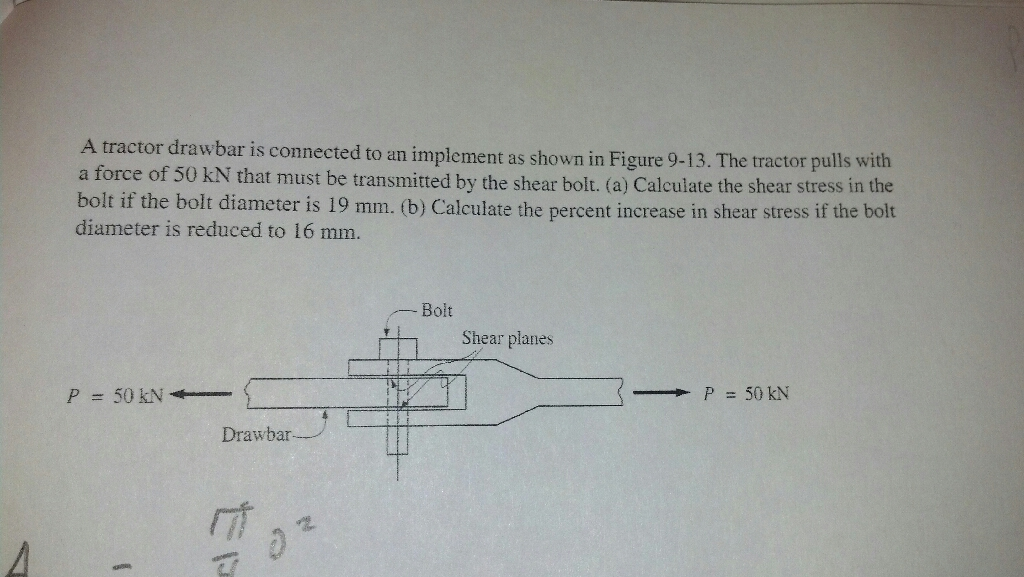 Solved A tractor draw bar is connected to an implement as