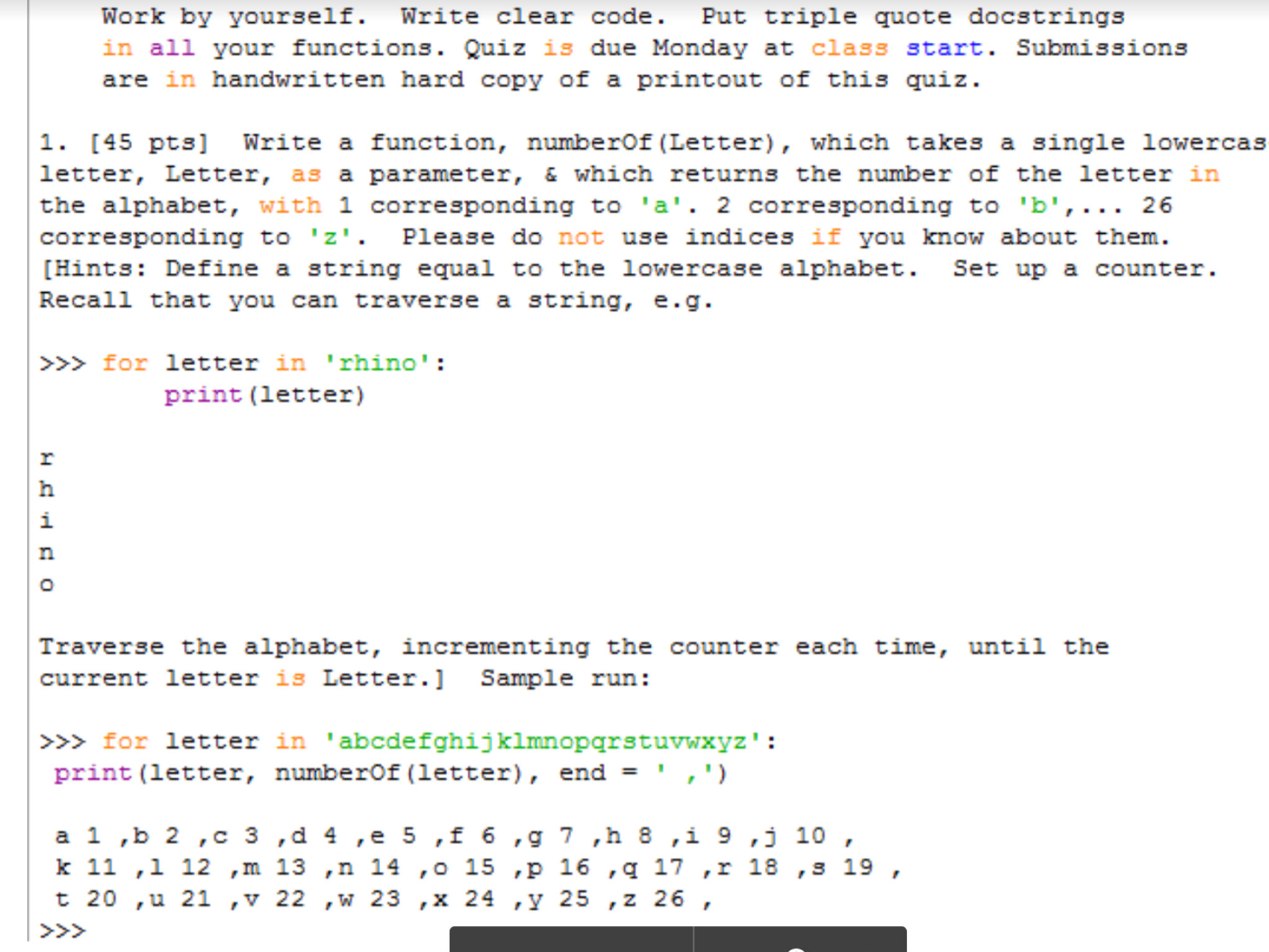 Solved Work by yourself. Write clear code. Put triple quote | Chegg.com
