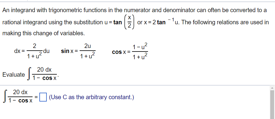 Solved An integrand with trigonometric functions in the | Chegg.com