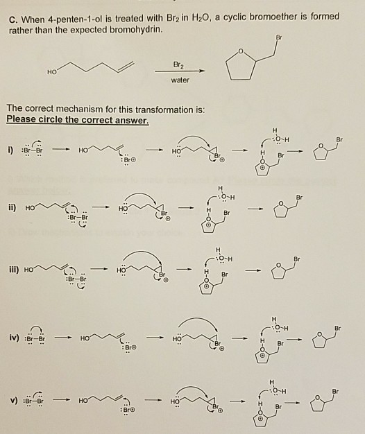 Solved C. When 4-penten-1-ol is treated with Br2 in H20, a | Chegg.com