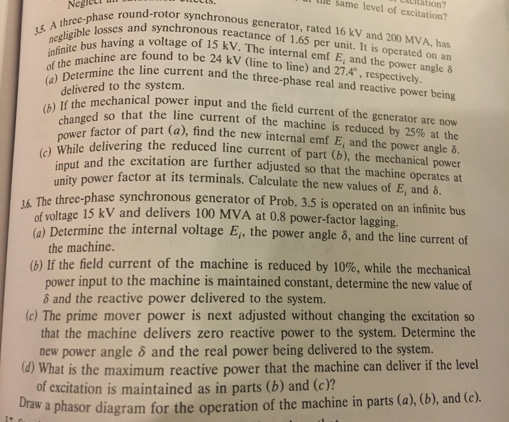 Solved A three phase and-rotor synchronous generator, rated | Chegg.com