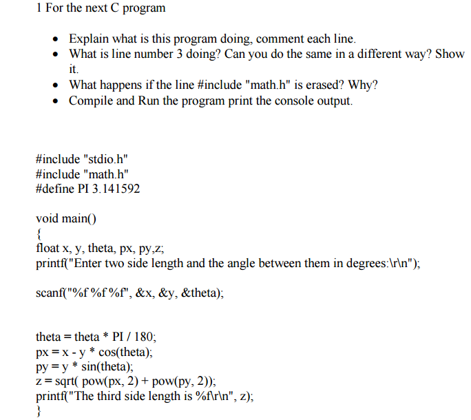 Solved For the next C program Explain what is this program