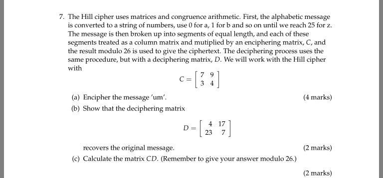 solved-7-the-hill-cipher-uses-matrices-and-congruence-chegg