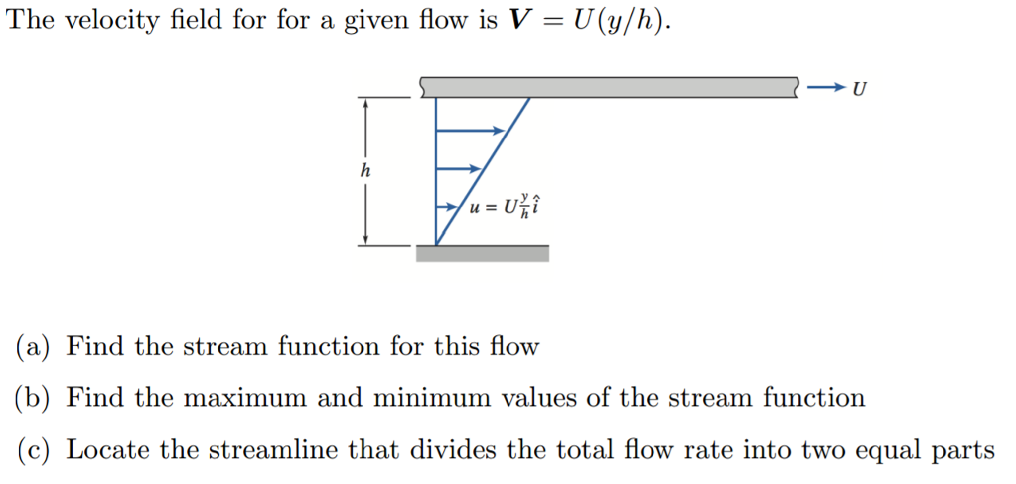 Solved The velocity field for a given flow is V = U (y/h). | Chegg.com