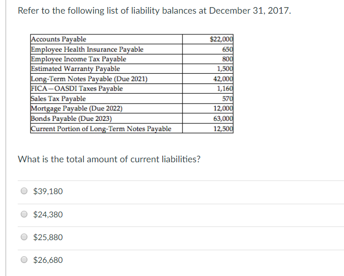 Solved Refer to the following list of liability balances at