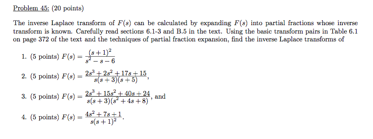 Solved Problem 45: (20 Points) The Inverse Laplace Transform 