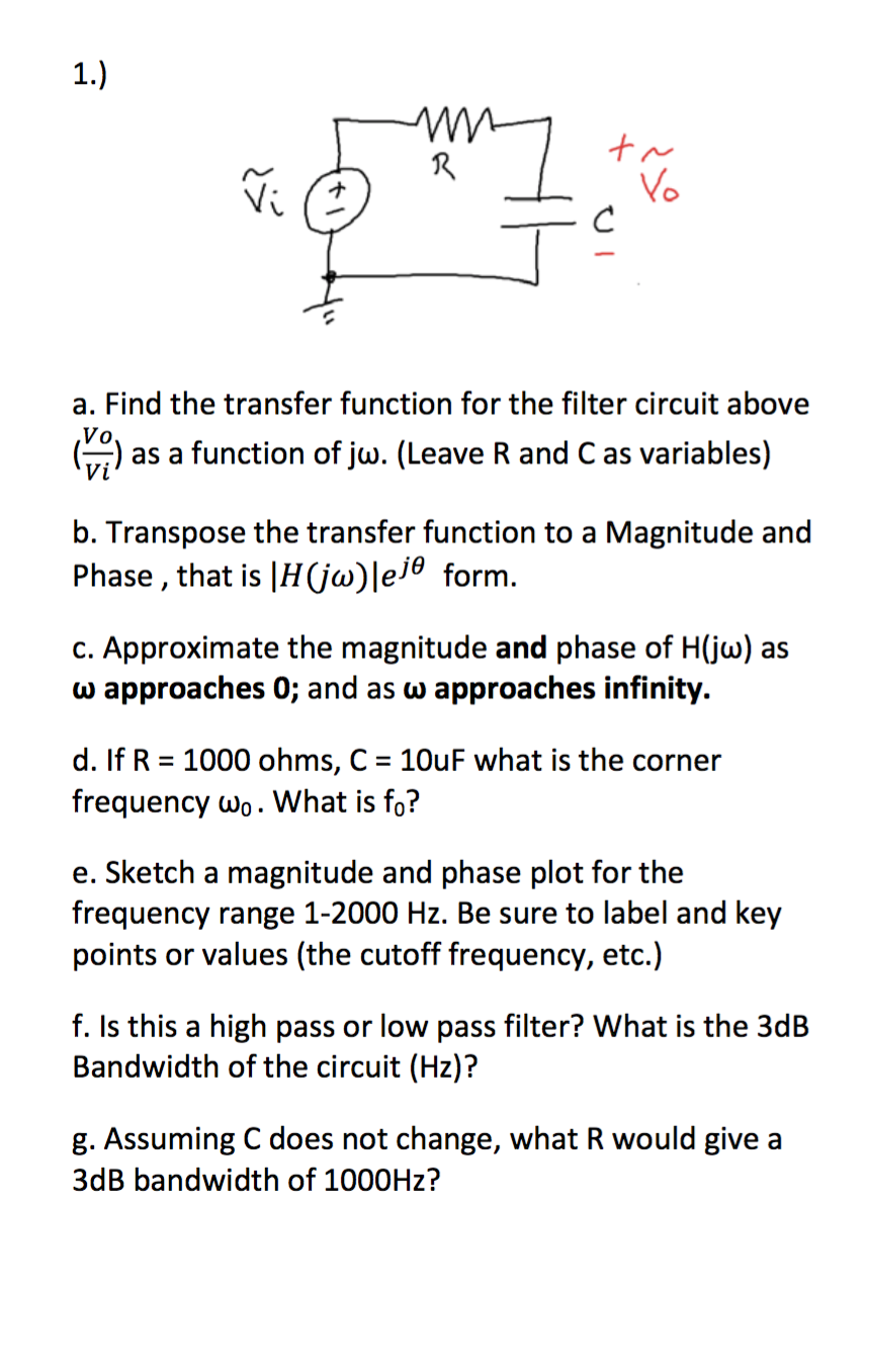 Solved Find the transfer function for the filter circuit | Chegg.com