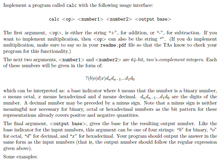 Solved Implement a program called calc with the following | Chegg.com