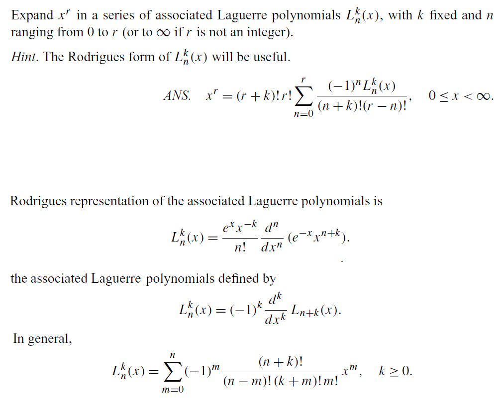 Expand x^r in a series of associated Laguerre | Chegg.com